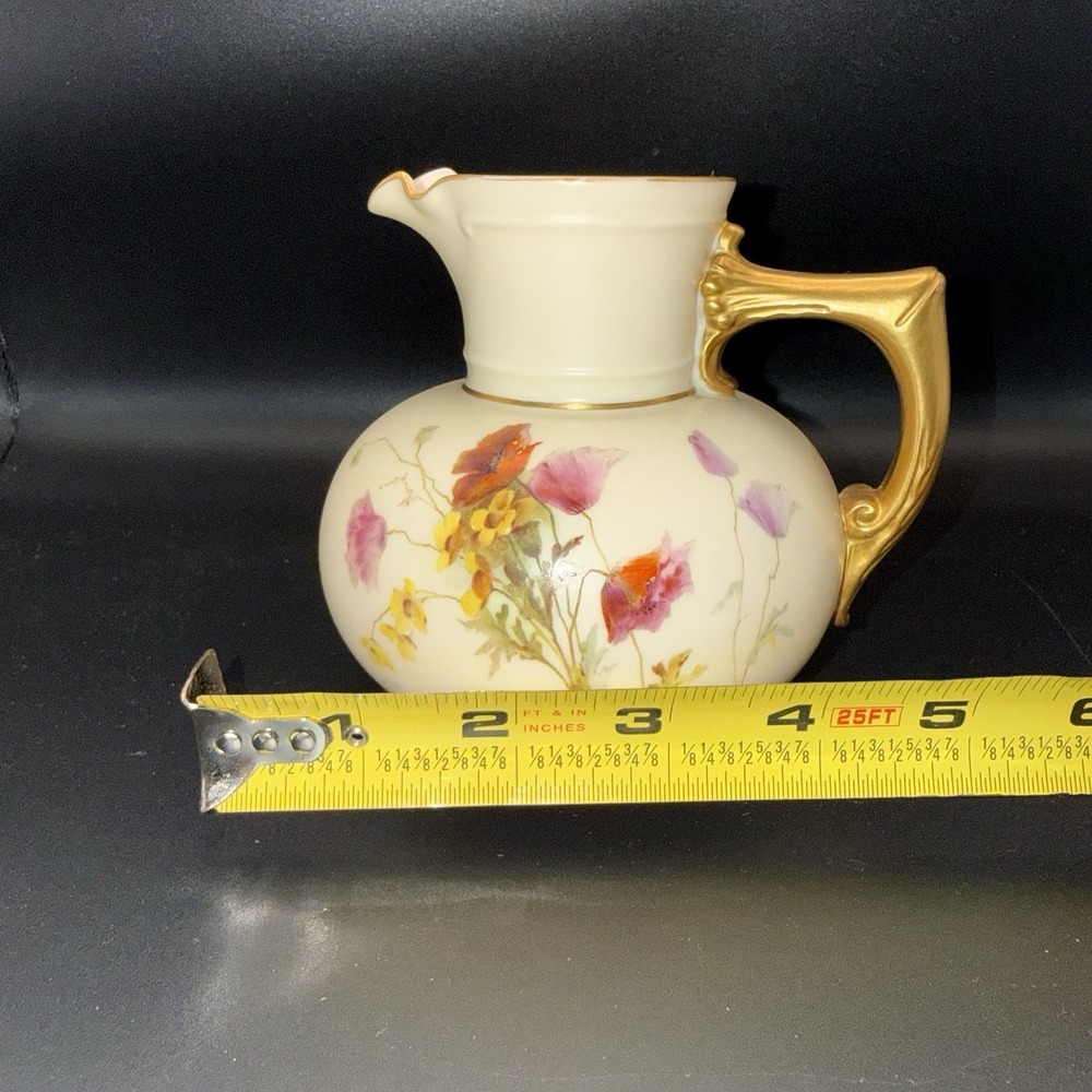 Antique Royal Worcester Porcelain Pitcher Hand Painted Floral #1376 England 4.5" - Picture 10 of 10